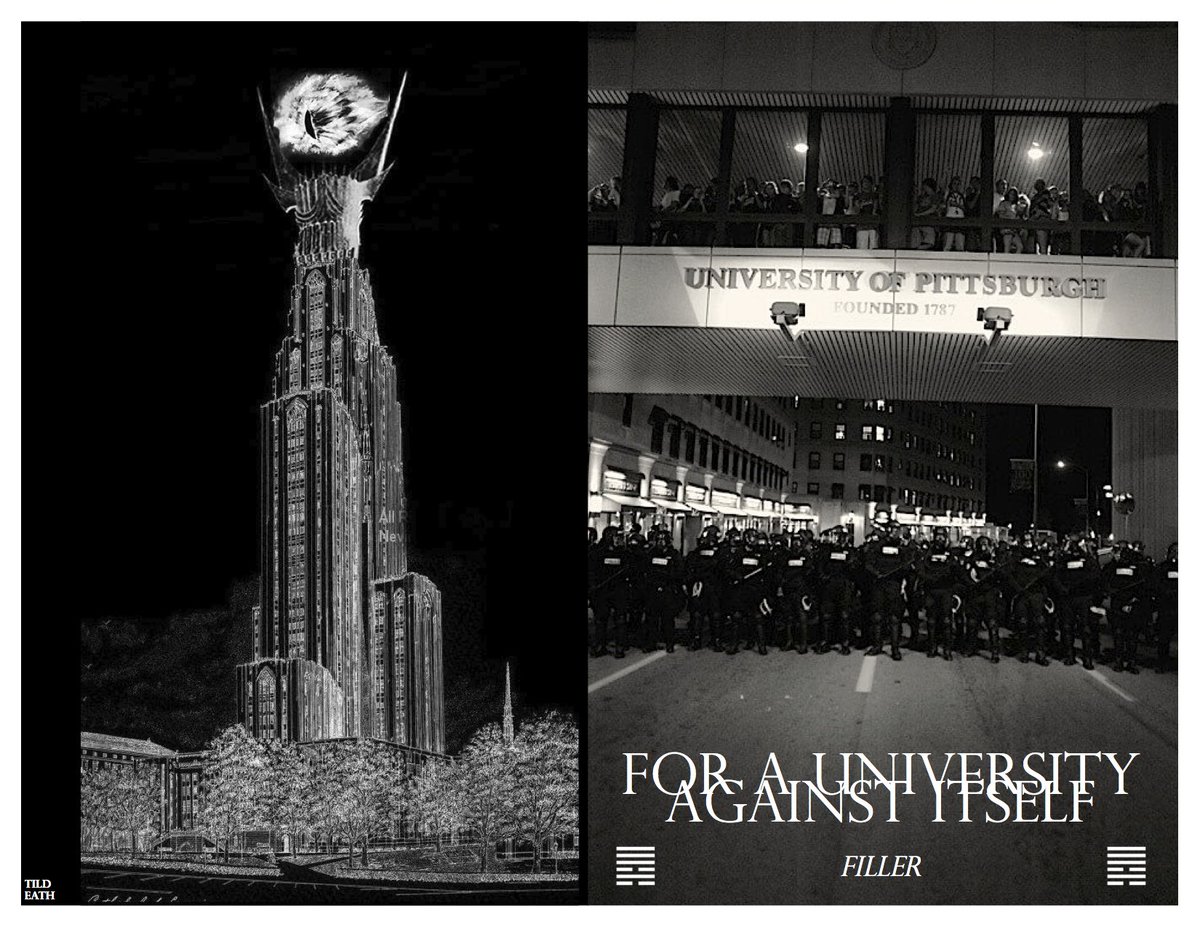PghAutonomy's tweet photo. Filler issue 6, For a University Against Itself, takes a critical look at radical student organizing at Pitt - what is the logic of occupation? Why are kids from the autonomous student network refusing to leave the 2nd floor of the Cathedral? #ReclaimPitt
https://t.co/B55hXPzPHj https://t.co/jCgHpNtmVy