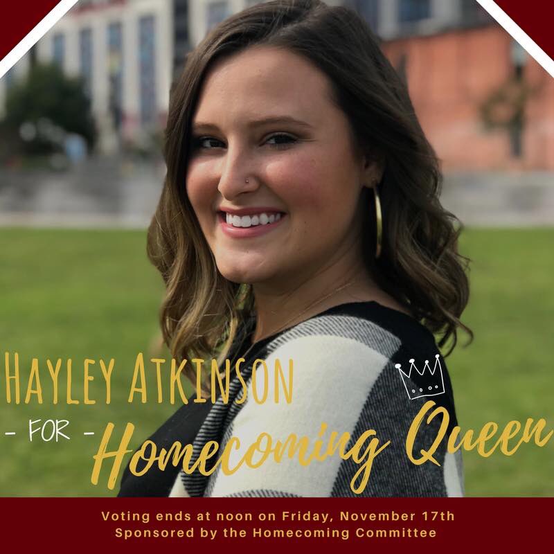 Use this link to vote Hayley Atkinson for homecoming queen! www2.winthrop.edu/voting/