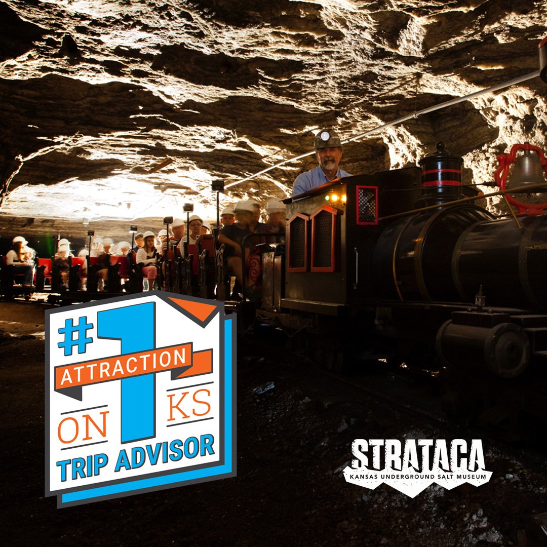 UnderKansas's tweet photo. We are proud to be #1 on the list of "Top 10 Things to Do in Hutchinson" by @TripAdvisor! Please consider leaving a review after your visit 650' underground! #undergroundbound https://t.co/ycmYNzfk8W https://t.co/7NuzQ4AnjF