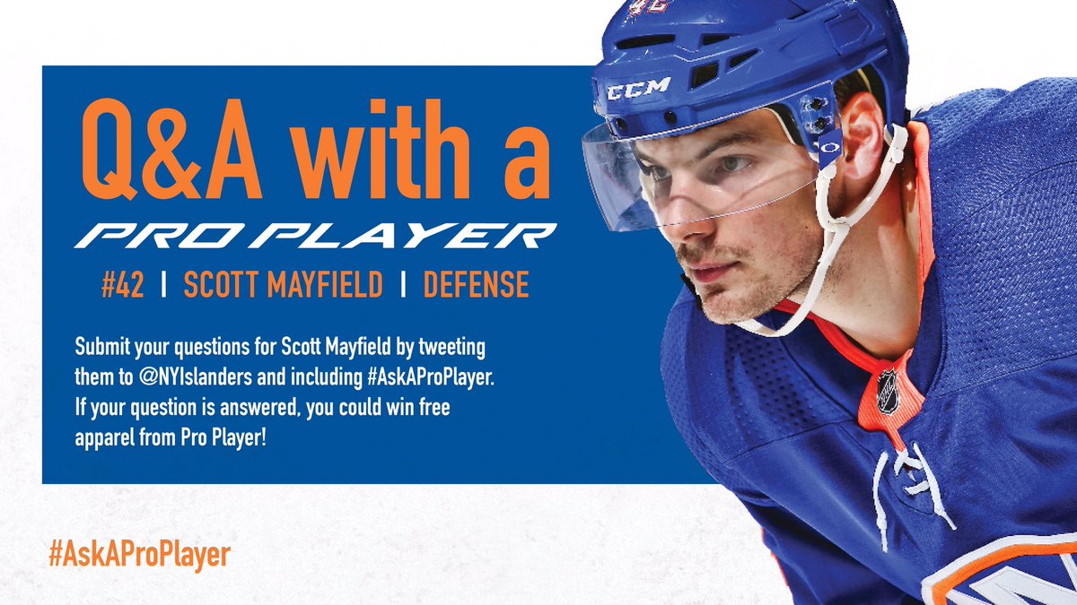 NYIslanders's tweet photo. .@scottmayfield2 will be taking over our twitter to answer your questions after practice tomorrow!
Tweet your questions @NYIslanders using #AskAProPlayer. https://t.co/TVRfynzk3C