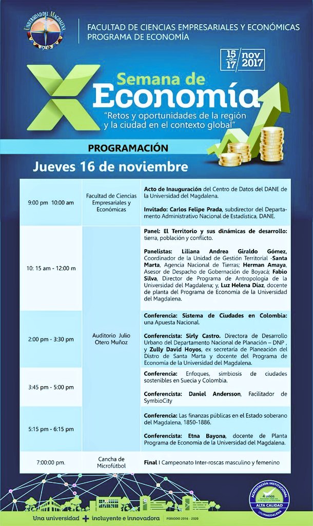 RasineRavelo's tweet photo. En el marco de la X Semana de @EconomiaUnimag debatiremos sobre el Territorio y sus dinámicas de desarrollo: tierra, población y conflicto. https://t.co/fwaLdMWgkg