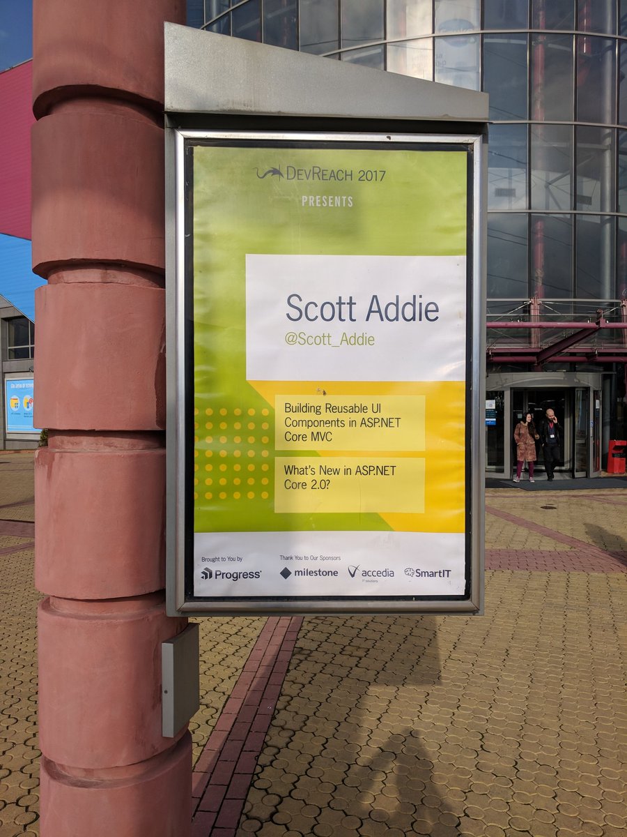 Scott_Addie's tweet photo. Had an amazing time at @DevReach this year! Never thought I'd have my name printed on a poster outside of a movie theatre.
#DevReach2017 https://t.co/RLBCmOXZY9