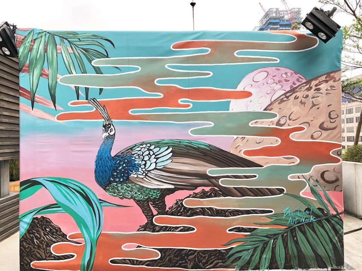 dcwallsfestival's tweet photo. Finished #mural by #bluestunnel_artwork for @powwowtaiwan 2017 located at the W Hotel in Taipei (@wtaipei) on the 10th flr. Pic = #AshHuang https://t.co/w0wPQFYj6G