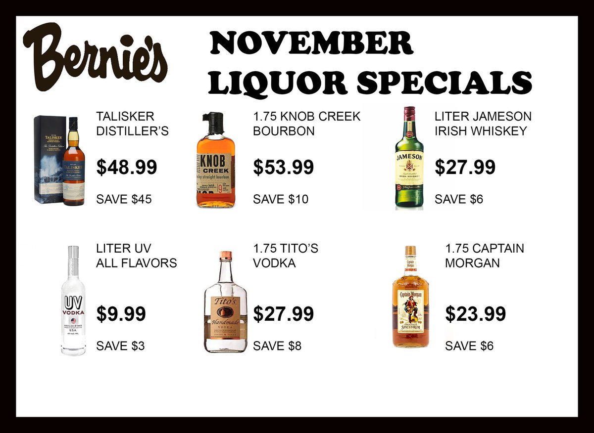 Enjoy these liquor specials all month at Bernie's!