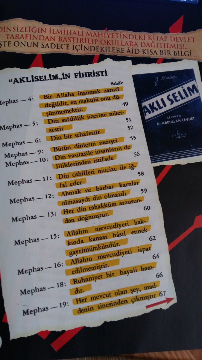 PolatlAk's tweet photo. 1928 yılında MEB tarafından bir kitap bastırılmış ve mekteplere dağıtılmıştır

Akl-ı Selim : Dinsizliğin İlmihali

Bu kitabı CHP ve KEMALİZM'in Akıl hocası Abdullah Cevdet tercüme etmiştir

Kitabın fihristine Bakınca Nesillerin nasıl harab edildiği Aşikar

Uyan Artık Aziz'im https://t.co/WSrWKivJ5E