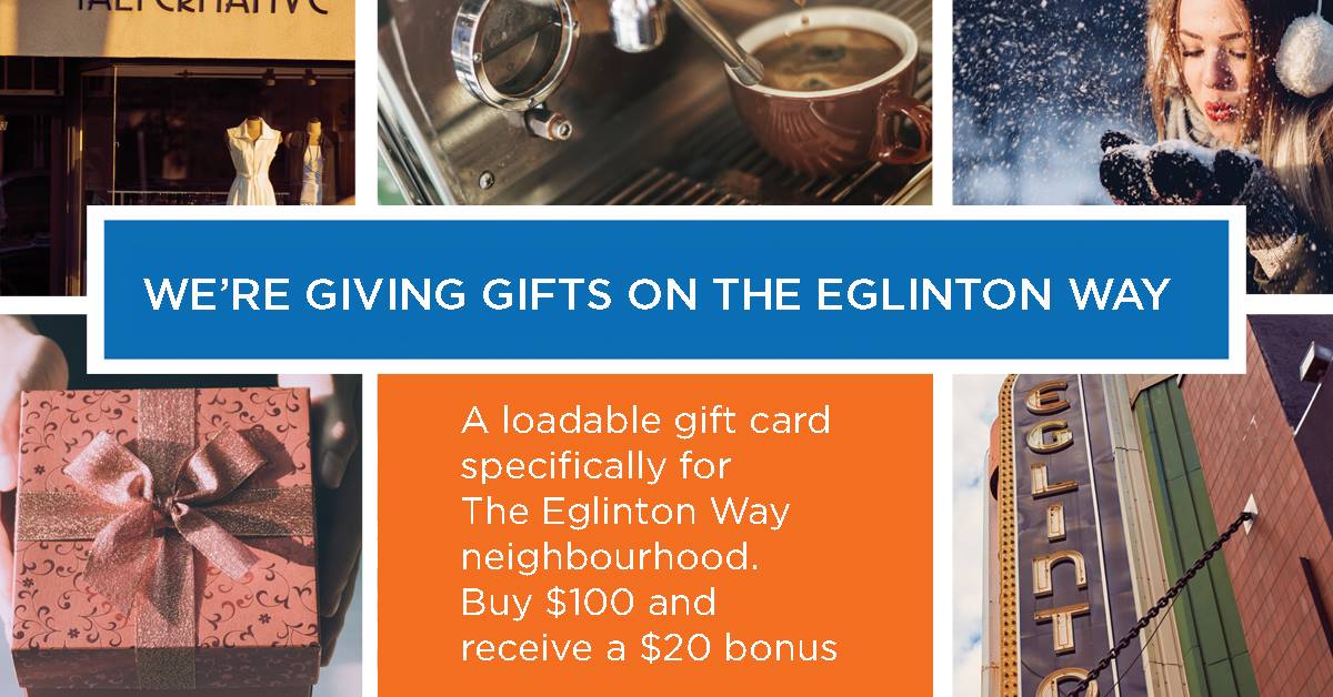 AnyCardCanada's tweet photo. Merry merry on @EglintonWay🎄🎁🎉 Now when you Buy a $100 Eglinton Way e-Gift Card you get a $20 bonus! Shop local at https://t.co/mTPV0FXABv https://t.co/vANlkBb8dZ