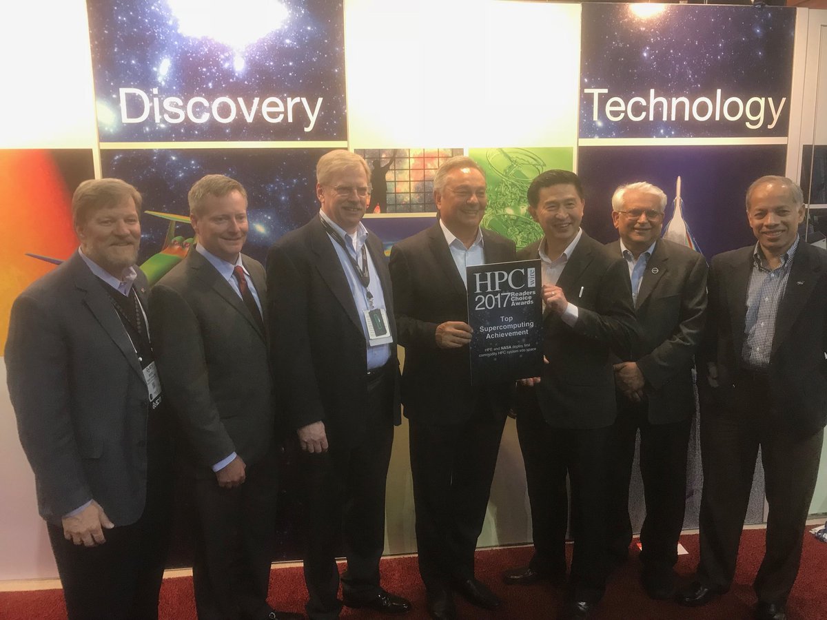 MdotFernandez's tweet image. Photo of the extended team accepting the HPCwire Top Supercomputing Award.  #HPCmatters #HPCinSpace #SpaceborneComputer