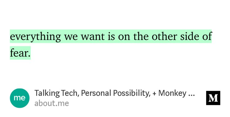 “…everything we want is on the other side of fear.…” from “Talking Tech, Personal Possibility, + Monkey Mind With Jason Silva” by about.me.
