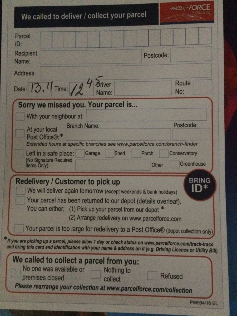 shmennikins's tweet photo. This is like a zen koan, in the form of a @parcelforce note. #MuchInformation #SoHelp #VeryBusiness #Wow https://t.co/G5WuSjAgpP