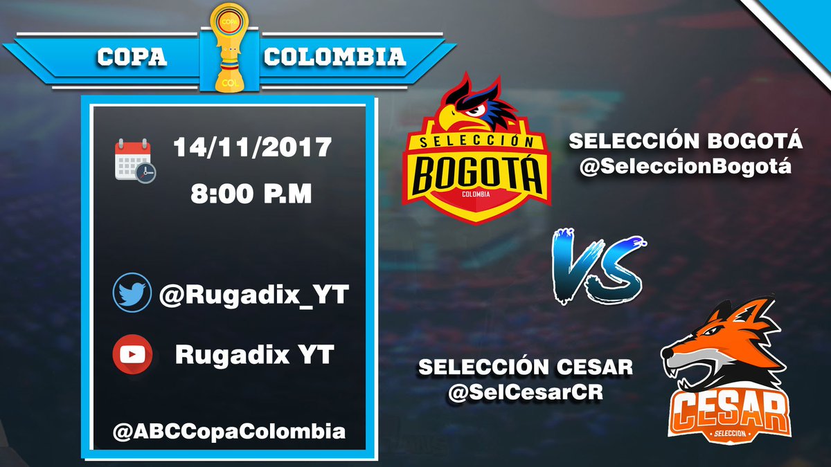 CopaColombiaGG's tweet photo. Mas tarde tendremos nuestro segundo partido del dia . @SeleccionBogota vs @SelCesarCR (Grupo 2) por el canal de @rugadix_YT ... https://t.co/m0XHl1zmvU