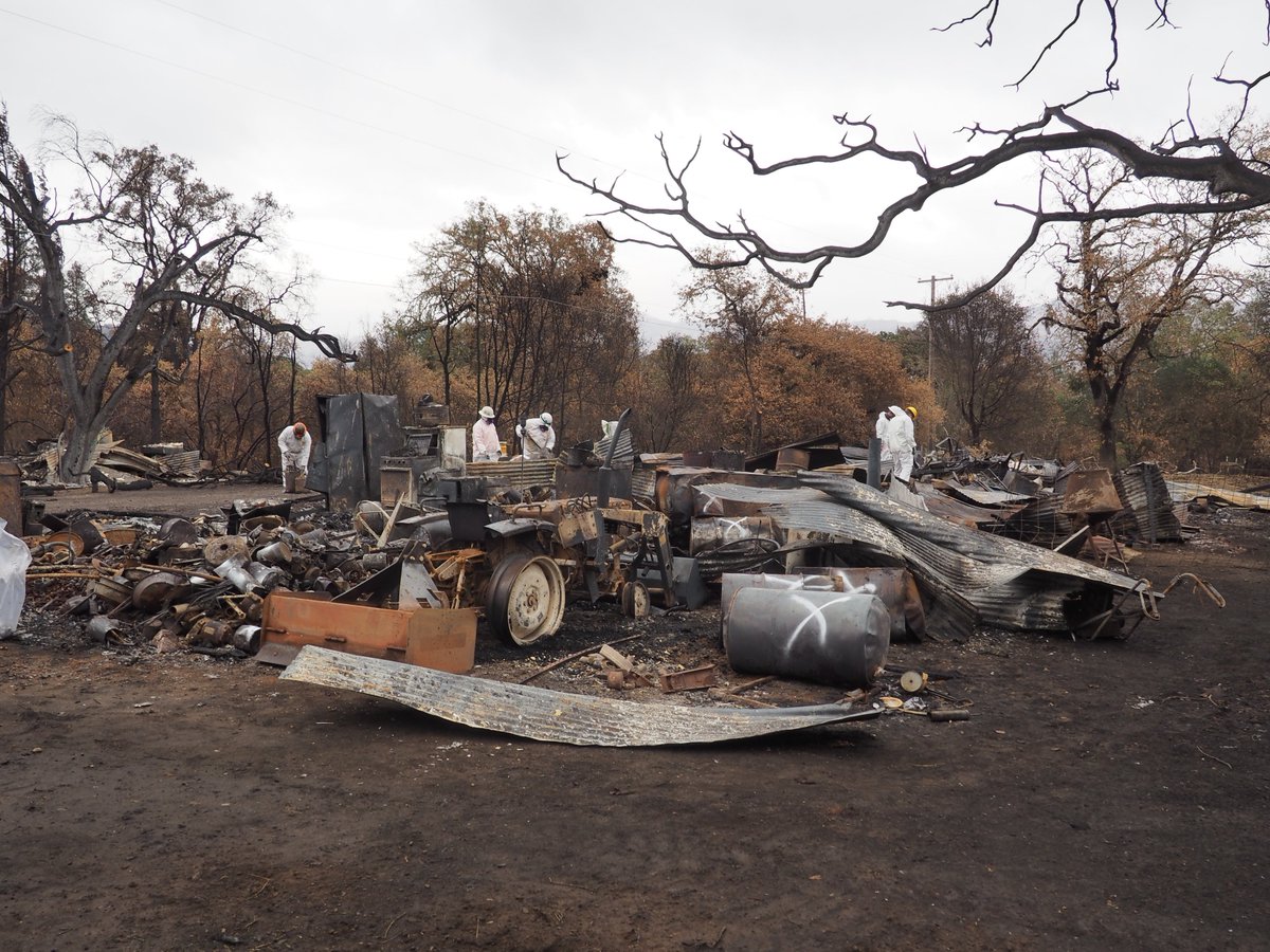 CaliforniaDTSC's tweet photo. #DTSC emergency response crews are removing household hazardous waste from #Mendocino County properties destroyed by the recent wildfire. The properties are primarily in remote areas. https://t.co/QNpBhJQ3ZT