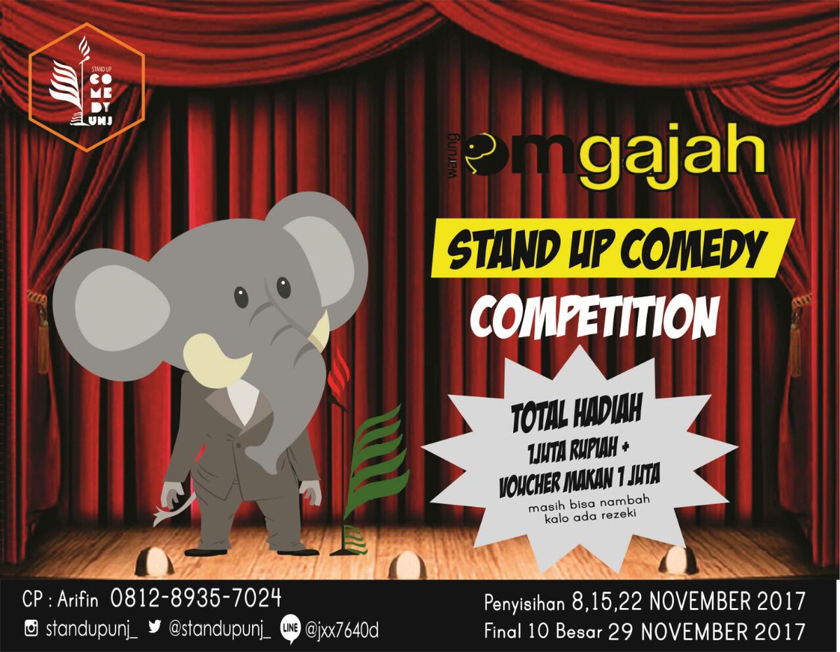 MALAM INI!! kita bakal ngadain Presentasi Komedi dan audisi lomba lagi nihhh. Bagi yang ingin mendaftar lomba, silahkan di kontak CP nya. Dan nanti malam bisa langsung mengikuti di tempat latihan komedi kita di warung om gajah (Belakang Terminal Rawamangun) #PresentasiKomedi