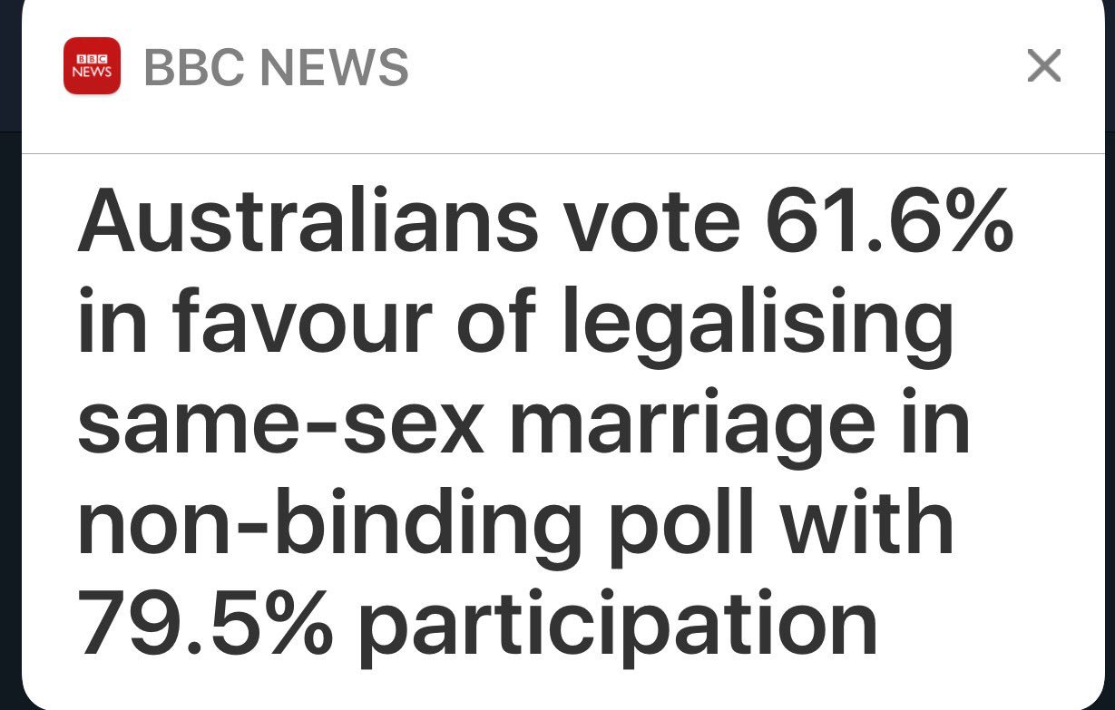 الاستراليون يصوتون بـ “نعم” لزواج المثليين! الاستراليون يصوتون بـ “نعم” لزواج المثليين!
