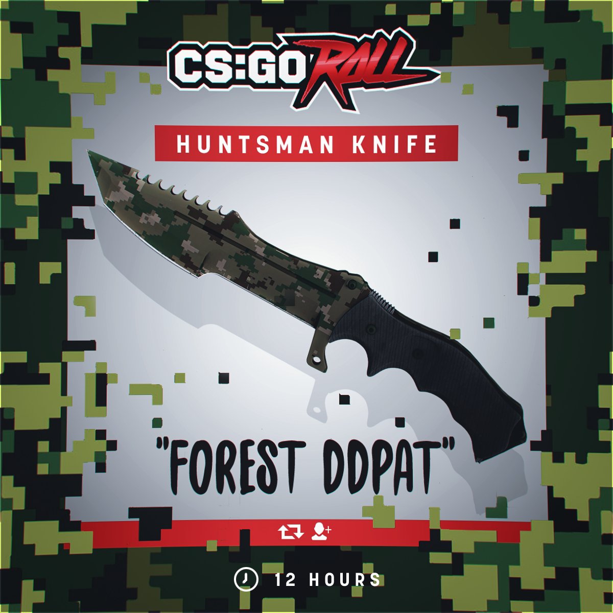 CSGORoll's tweet photo. Huntsman Knife | Forest DDPAT - GIVEAWAY

- RT &amp; Follow
- Enable notifications on CSGORoll
- Play Free Spin https://t.co/eVBIdbhBWj

Good Luck! https://t.co/auSO46VNIN