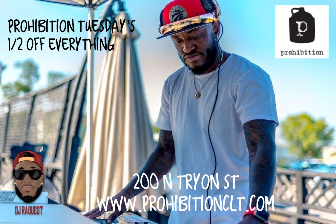 djraquest's tweet photo. Tonight meet me at @ProhibitionClt 200 N Tryon St 10p-2a #HalfOffEverything🥃🍷🍺 #DjRaQuest #DjLife https://t.co/4wEz0GVIGR