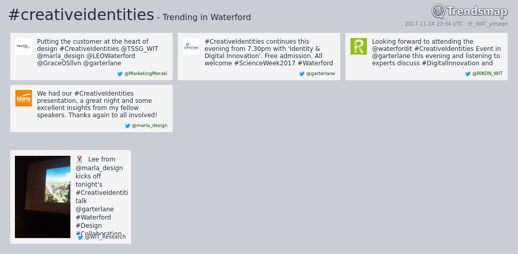 TrendsWaterford's tweet photo. #creativeidentities is now trending in #Waterford
https://t.co/iV5hZKVEsz https://t.co/kvkvysOV5K