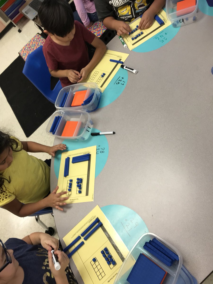 mindytrinidad's tweet photo. Students using base 10 blocks to add two digit addition with regrouping ! #PISDMathChat #WE_PRIDE https://t.co/guVCPtTddN