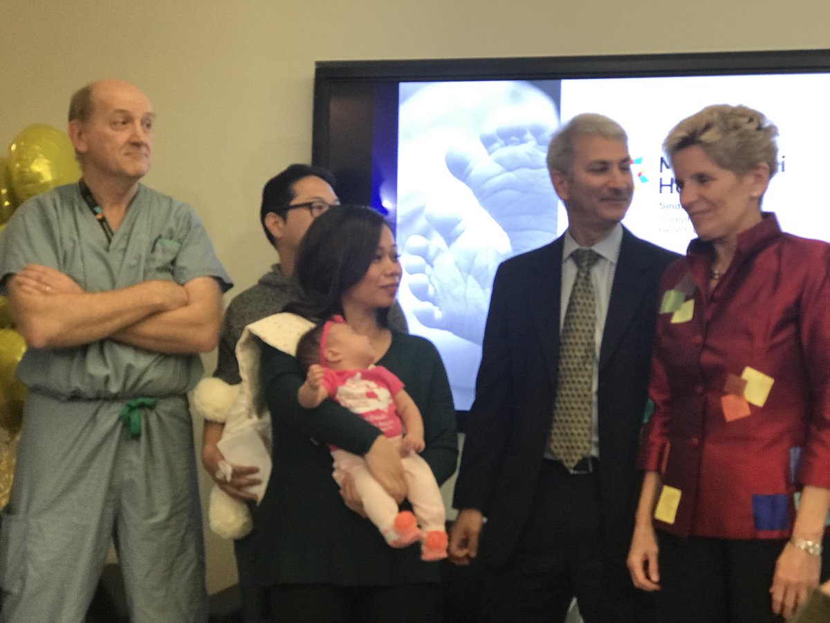 FraserGolding's tweet photo. Mt Sinai and SickKids celebrate a Canadian first in prenatal therapy with Premier Wynne.  A baby shower for the first baby undergoing spina bifida repair in the womb in Canada. This required a team of over 25 doctors, nurses, technologists and other health care professionals. https://t.co/NneEOgcuLQ