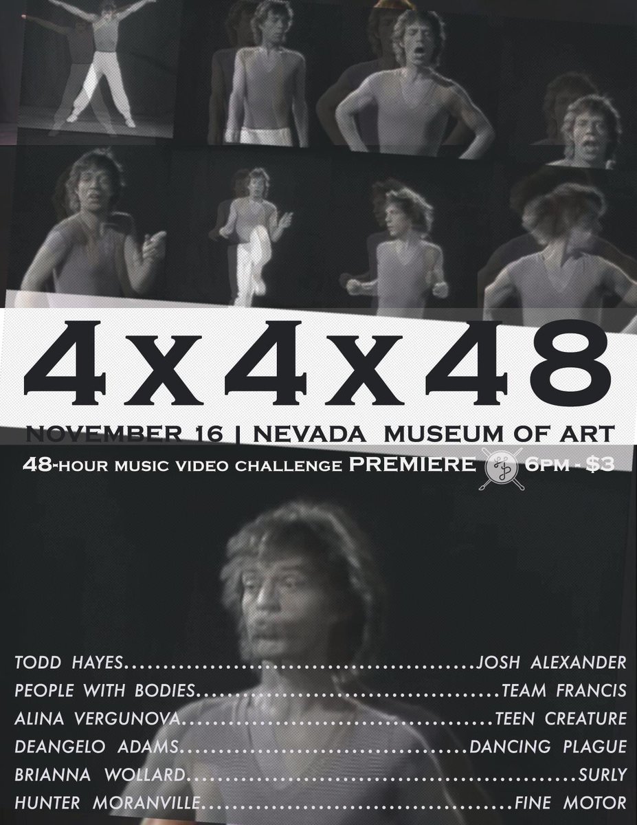 hollandproject's tweet image. 4x4x48 is just around the corner! Thursday at @nevadaart ~ Come check out the debut of 6 brand new music videos for local artists like @surlynotsurely , Fine Motor, Josh Alexander, Team Francis, Teen Creature and @dancingplaguewa ✨ 6PM / $5 / $3 with student ID