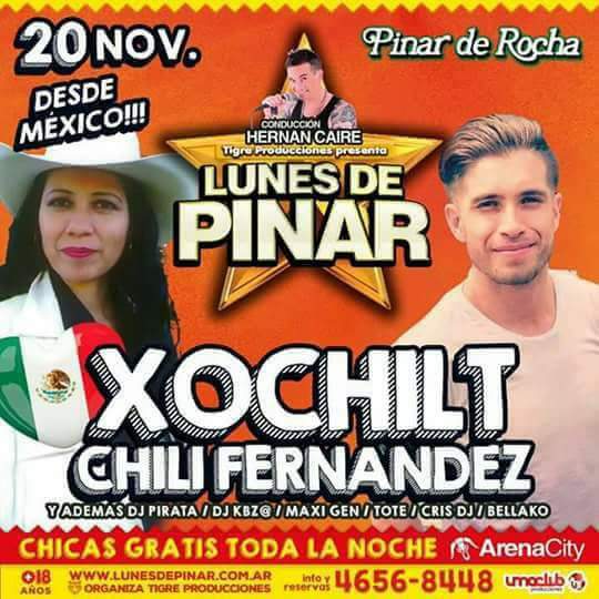 LunesdePinar's tweet photo. Preparate el prox lunes de pinar con @CHILI_FZ y #xochilt + la #cenaSHOW GRATIS cn @GastonMercadoOK ad+ el EQUIPO d @ElTigreMarcelo producciones https://t.co/wM4lOctRmF