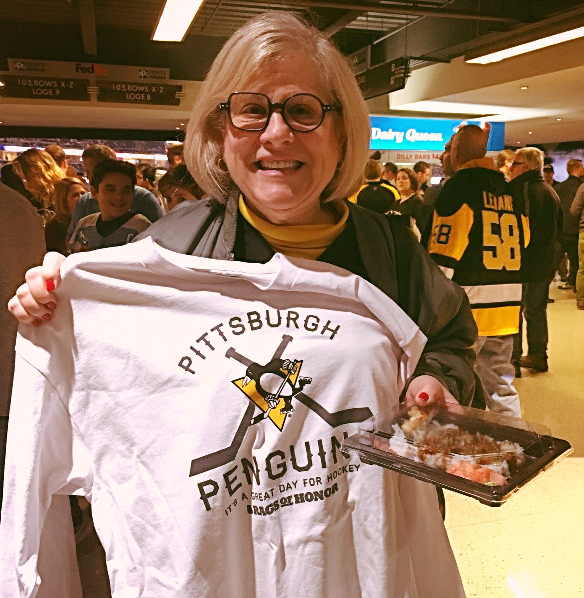 PensEats's tweet photo. Thank u to all our Veterans past &amp; present! This is Veterans Elaine Berkowitz, Mike EVanish &amp; Jeffrey Perez. Dinner 4 2night @penguins game is on us! Thank you to @PensGear for the awesome apparel from @RagsOfHonorUSA &amp; @SupportOHT for the shirts &amp; hat! #PensThanks https://t.co/bgd7CHodYf