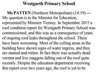 WPSRedevelop's tweet image. Thank you to @FionaPattenMLC for raising the condition of the Westgarth Primary School roof in the Legislative Council this week.

We'll let you know once we hear a response from Education Minister @JamesMerlinoMP