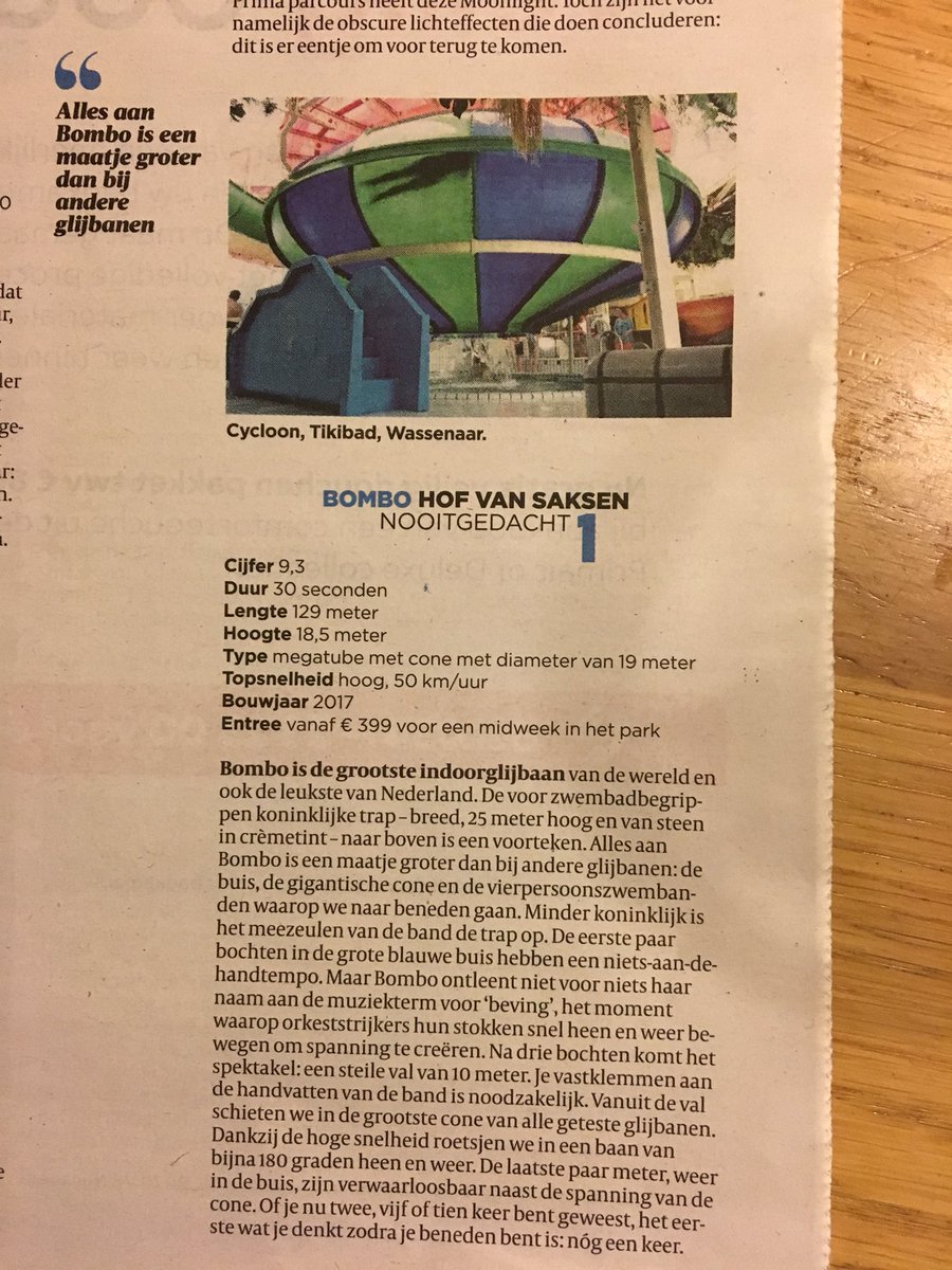 vanessenerik's tweet photo. Lekkere dagstart! Bombo, grootste indoorglijbaan vd wereld, #hofvan Saksen nummer 1 glijbaan van Nederland volgens #volkskrant https://t.co/iwuwERXmcj