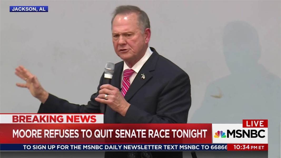 MSNOWNews's tweet photo. Roy Moore: 'New rights' in 1965, and today we've got a problem https://t.co/ti7lcfwsKn https://t.co/Pwg9dwSBxG