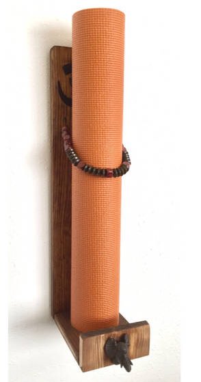 HugsnStitchs..Com on X: Vertical, wall mounted #yogamat holder.  Handmade, hand stained and decorative. #giftsforyogi #yogaelephant #yoga    / X