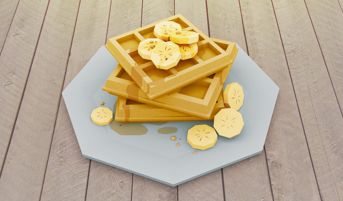 LemonsOnSticks's tweet photo. yay <3 #lowpolyfood #lowpolyart #illustration #waffles #bananawalnutwaffles https://t.co/CBPbOTZ22r