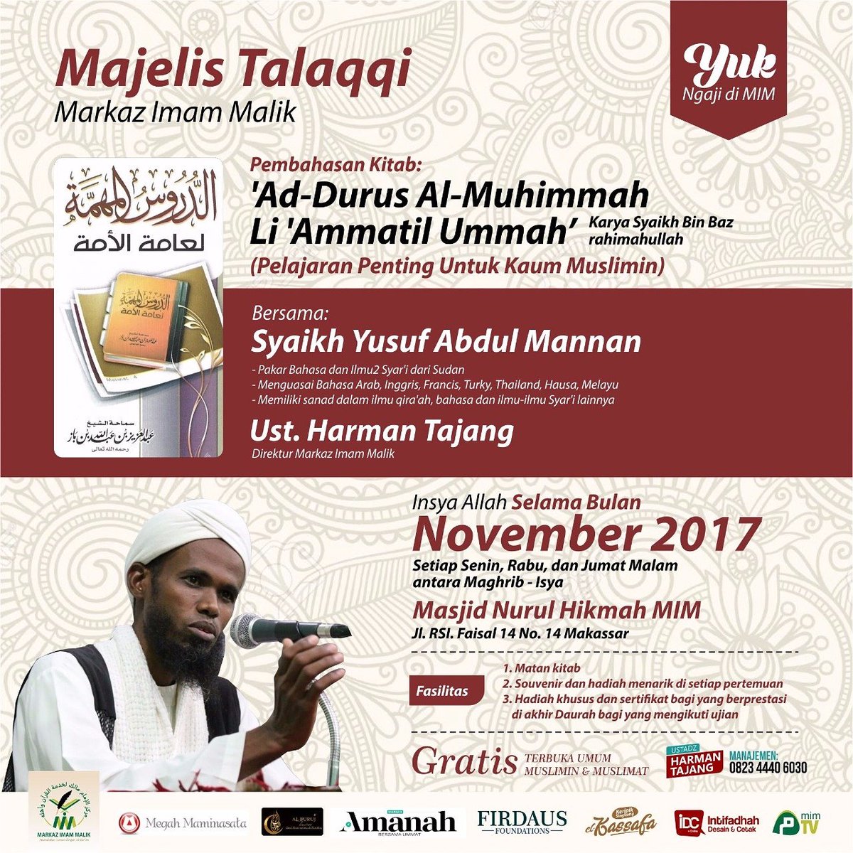 markazimammalik's tweet photo. INSYAALLAH MALAM INI LANJUTAN MAJELIS TALAQQI BERSAMA SYAIKH YUSUF ABDUL MANNAN HAFIZAHULLAH DI MIM https://t.co/TgdbR5l0UR
