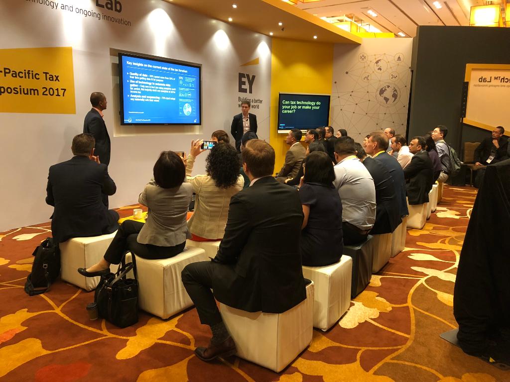 EY_Tax's tweet photo. Can #tax technology do your job or make your career? Full house at the EY https://t.co/ekJGVDJawi lab for our #robotics session. #EYAPACTS https://t.co/fPEyzifYeF