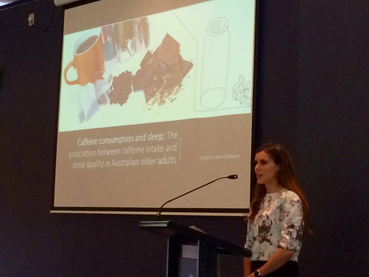 AlisonCoates1's tweet photo. Great presentation from our honours student Victoria Polvere looking at caffeine intake and sleep quality #ASR2017 https://t.co/uj29ADfNWF