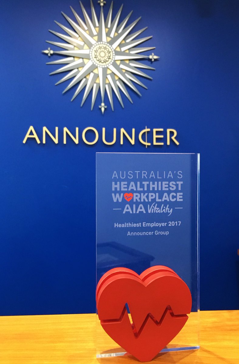AnnouncerGroup's tweet image. We are proud to announce that we have been named Australia's Healthiest Employer 2017 by @AIAVitalityAU healthiestworkplace.aia.com/australia/eng/…