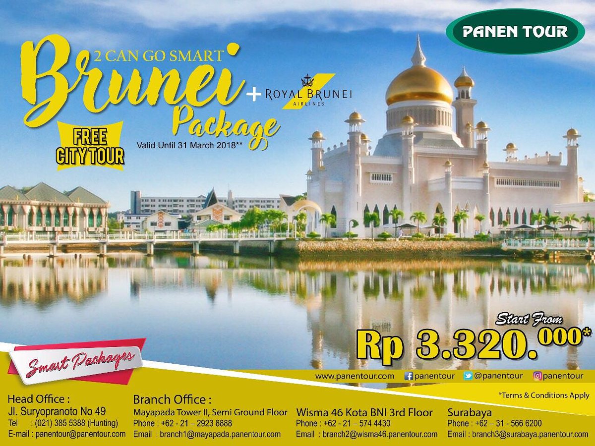 PanenTour's tweet photo. Explorer, pengen sesuatu yang beda? Brunei Package kami yang jelas tampil beda... Mari hubungi 021-3855388 sekarang.
.
.
.
#panentour 
#bestdealeverpanentour 
#bestbuyhappyholiday 
#happyholiday 
#explorebrunei 
#brunei https://t.co/VKyg667yMw