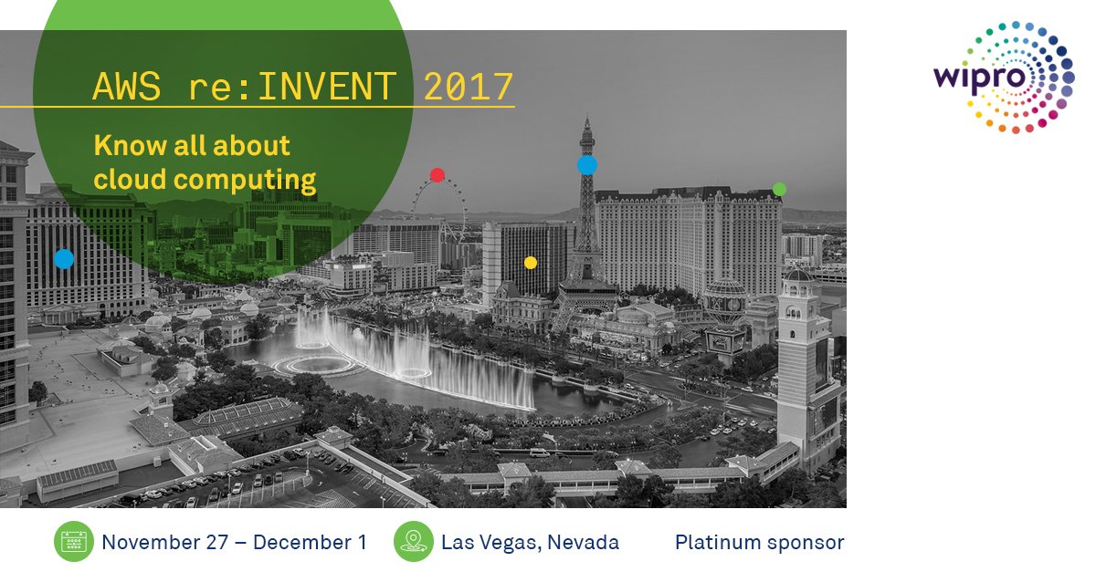 Wipro's tweet photo. Be #Cloud first, Cloud Fast and Cloud Smart at the #AWS re: INVENT 2017. Join us in Las Vegas to know more: https://t.co/fSzdf8DLHz https://t.co/VoWovYm82A