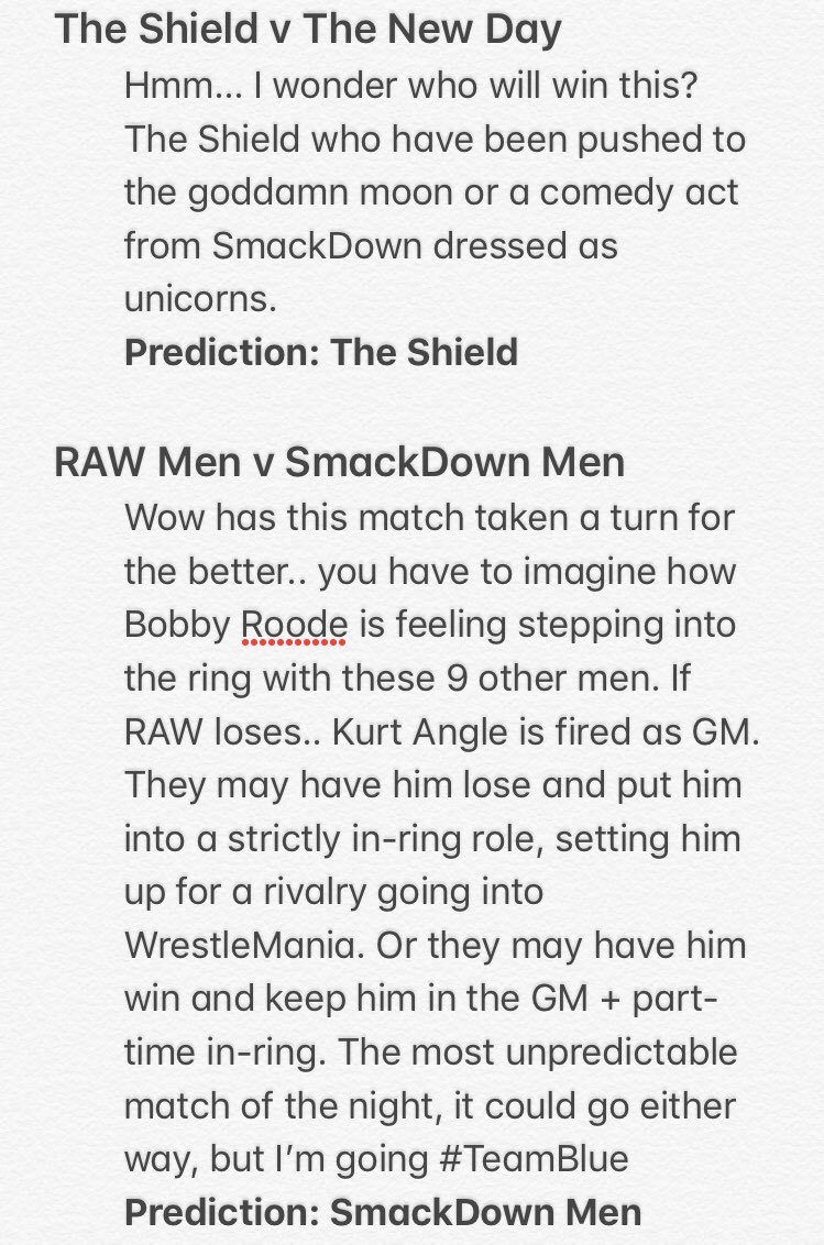 MyFeedSmackChat's tweet photo. #SurvivorSeries PREDICTIONS ARE HERE!!  #RAW #SDLive #WWE 
.
.
.
Let us know what you agree and disagree with.. what you would change, and send us your predictions we will RT them! 
.
Follow #SmackChat for more predictions and banter! https://t.co/K6IahkTIMC