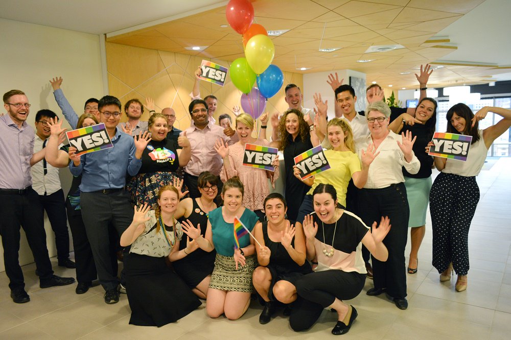 UrbisAustralia's tweet photo. A fair &amp; equitable society is essential for strong cities &amp; communities. We are very proud to celebrate a #YES for #marriageequality today! #LoveisLove https://t.co/OYlrITLBpC