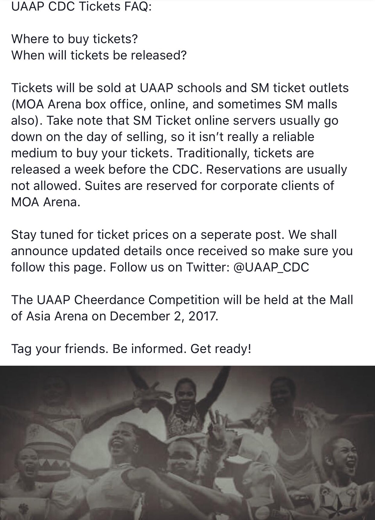 UAAP Cheerdance on Twitter "CDC Tickets FAQ. Pls RT. Follow us for more updates. https//t.co