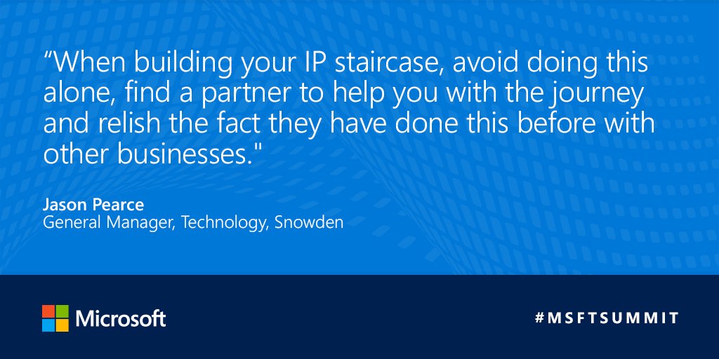 MSAU_Partner's tweet image. Jason Pearce talks to working with trusted partners to turn your IP into new business opportunities.#MSFTSummit