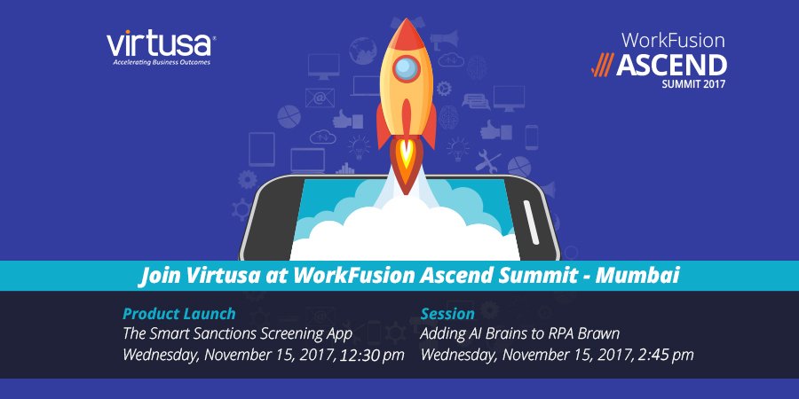 VirtusaCorp's tweet photo. #wfascend : Virtusa with WorkFusion reveal “The Smart Sanctions Screening App”; Nov 15 12:30pm #IntelligentAutomation https://t.co/1Tcp1ctR5j https://t.co/W20Q9ZVrqi