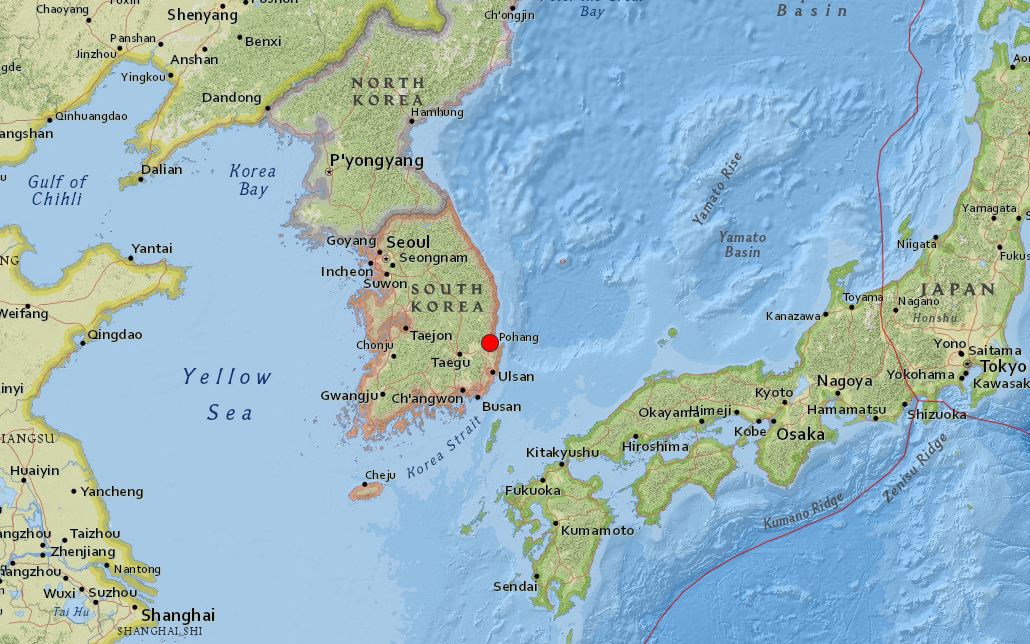 ActualidadRT's tweet photo. El epicentro del sismo en Corea del Sur se registró a 9 km de la ciudad de Pohang, de medio millón de habitantes https://t.co/axhRkZxgHC https://t.co/pNPbJOs7wx