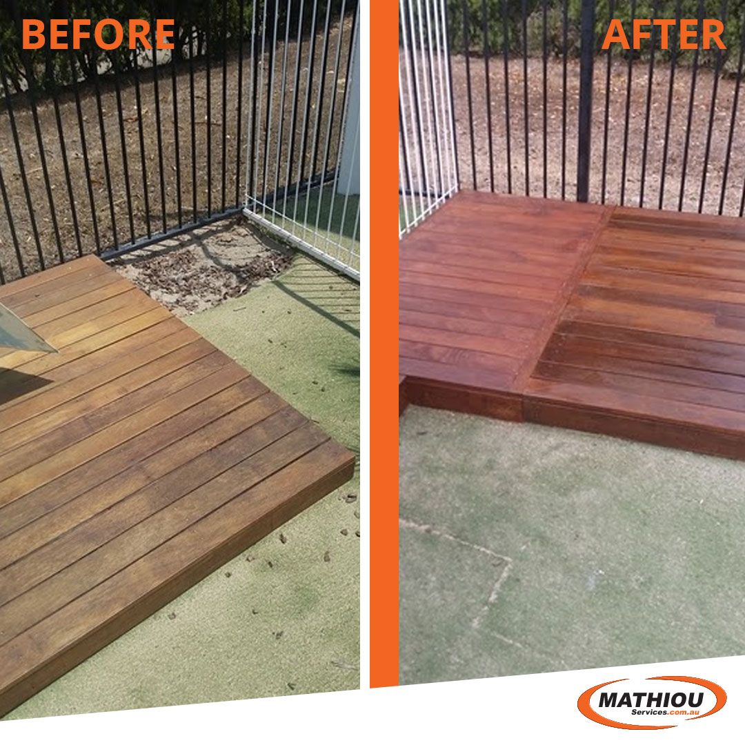 MathiouServices's tweet photo. A before and after shot of Goodstart Golf Links Drive platform extension and staining.

#MathiouServices https://t.co/yEKUkpAn2q