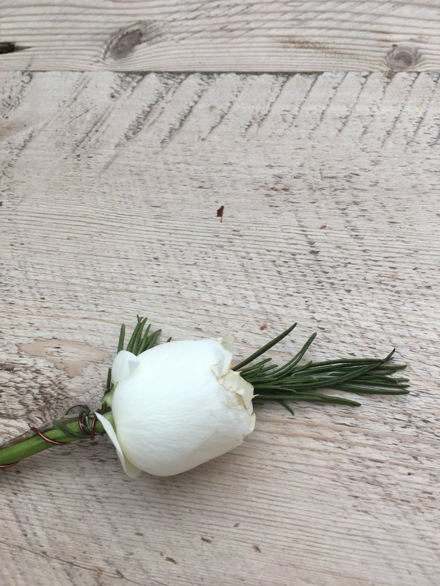 Simple #white #rose with #rosemary for a #wedding #buttonhole. The perfect addition for the #groomsmen. #surrey #florist #weddingflowers
