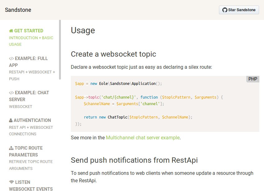 sandstone_php's tweet photo. Finally releases new documentation of Sandstone. https://t.co/anxquHJ6kE

#php #websocket https://t.co/X9OKO15fZ1