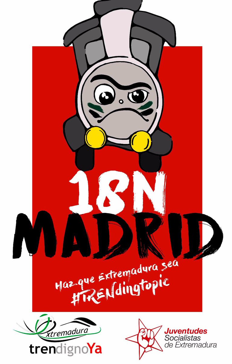 Campaña de <a href="/JSExtremadura/">Juventudes Socialistas de Extremadura / ❤️</a> para reivindicar un #TrenDignoYa acorde al siglo en que vivimos. El sábado, ¡todxs a Madrid! #TRENdigtopic