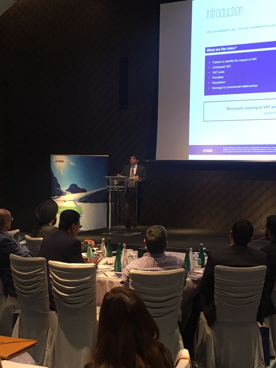 KPMG_Kuwait's tweet photo. Happening now! #LetstalkVAT - Technical training on #VAT readiness and implication. Our speakers take you through the VAT life cycle covering a detailed understanding of VAT in the region, implementation challenges and future compliance. #kuwaitcity #VATinKuwait https://t.co/lvnUyEGOOl