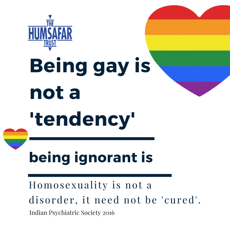 HumsafarTrust's tweet photo. Just a little something to be clear! Homosexuality is not a tendency nor is it a disorder. It requires no cure! #lgbtpride https://t.co/RIYraJi9VQ