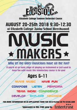 ECSOCGuernsey's tweet photo. Our #new course for younger musicians aged 6 - 11.
No experience necessary. Come and join Rowan, our lead tutor, from 20th-25th August 2018 at #ECSOCMusicMakers2018 #ECSOC2018 #youthmusic https://t.co/MFMkxmicRF