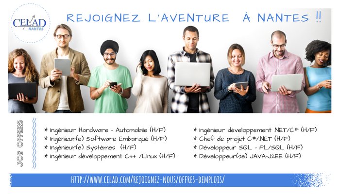 CELAD_Nantes's tweet photo. [#JOBOFFER]
Nombreuses #offres à pourvoir actuellement sur la Région #PLO !!
>> #CDI #Freelance #CELADjob #IT #emploi

>> Intéressé(e)s ? N'hésitez pas à nous contacter sur Linkedin ou à nous transmettre votre CV sur celad-rhn@celad.com. 

A bientôt chez @CELAD_Nantes !! https://t.co/pt3sEVWxMb